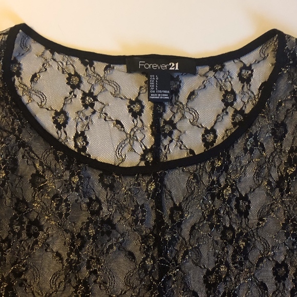 Forever 21 Black & Gold Floral Lace Shirt (Large) - Picture 4 of 6